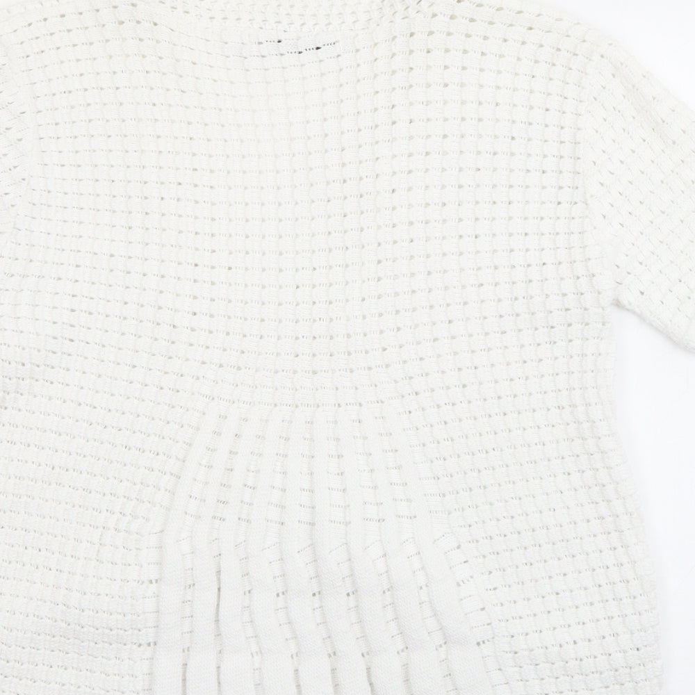 Pure & Natural Womens White V-Neck Cotton Cardigan Jumper Size L