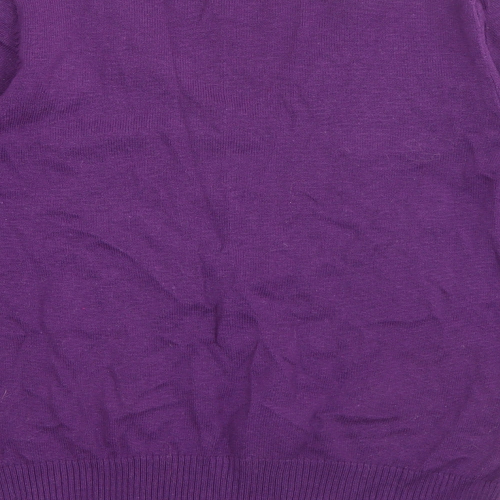 MK Womens Purple V-Neck Cotton Pullover Jumper Size 12