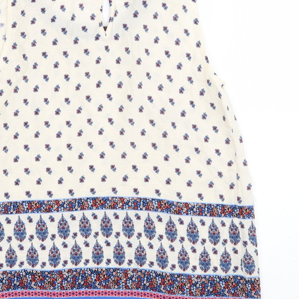 Red Herring Womens White Floral Viscose Basic Tank Size 10 Round Neck
