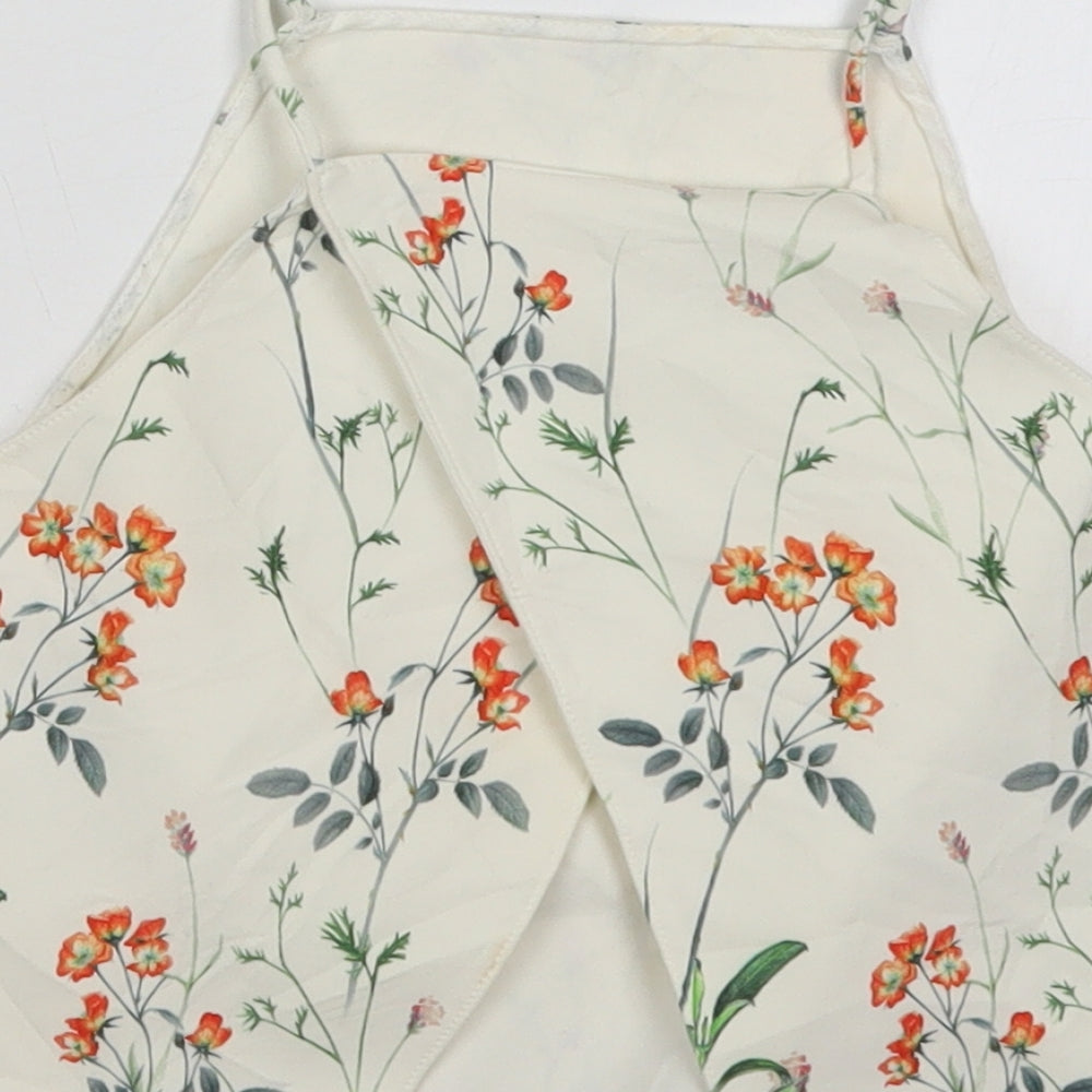 Zara Womens Ivory Floral Polyester Cropped Tank Size XS Square Neck