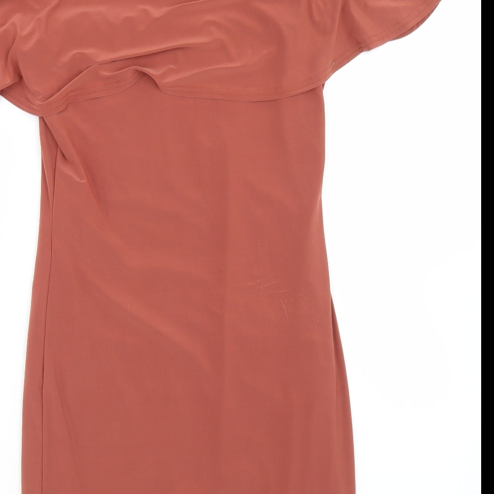 River Island Womens Beige Polyester Bodycon Size 10 Round Neck Button