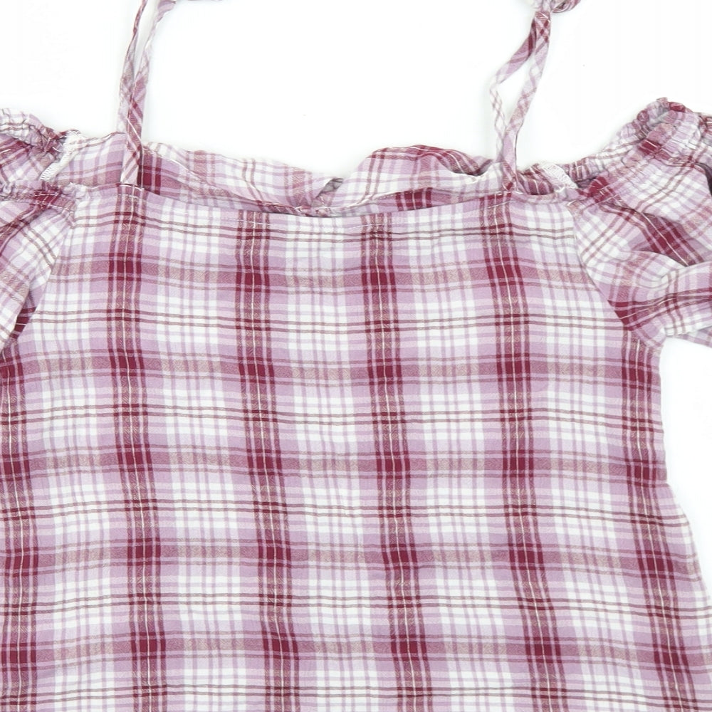 New Look Womens Purple Plaid Viscose Camisole Blouse Size 8 Off the Shoulder