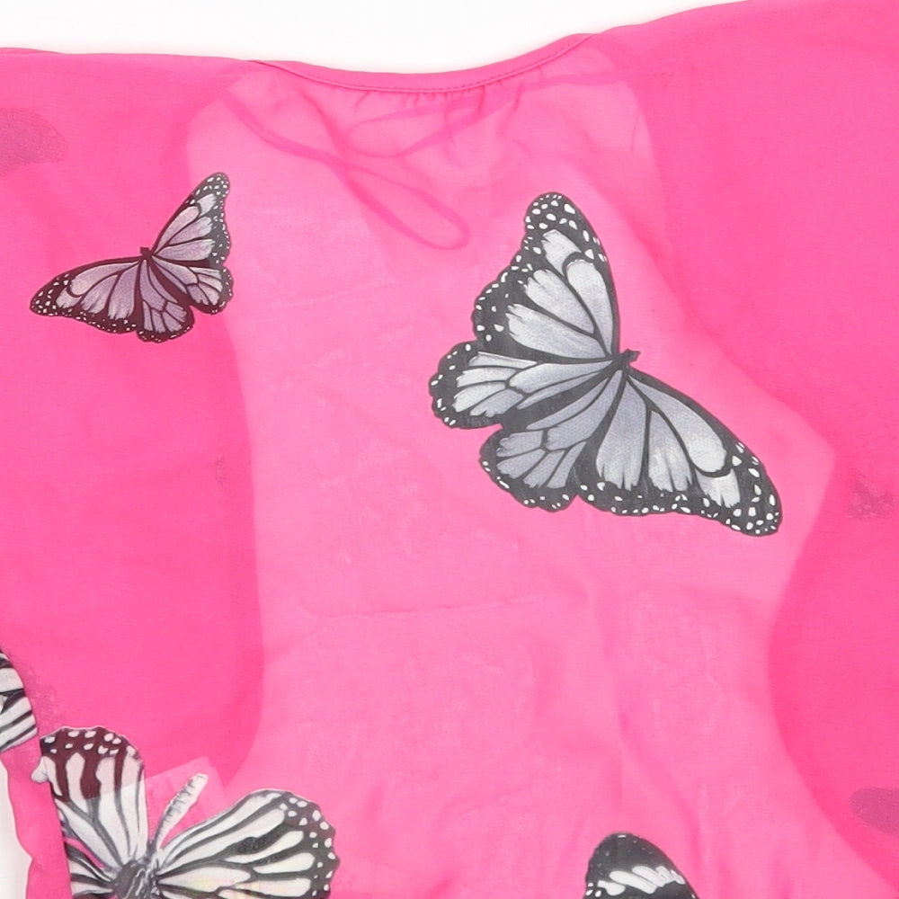 E-vie Girls Pink Animal Print 100% Polyester Basic Blouse Size 3 Years V-Neck - Butterfly