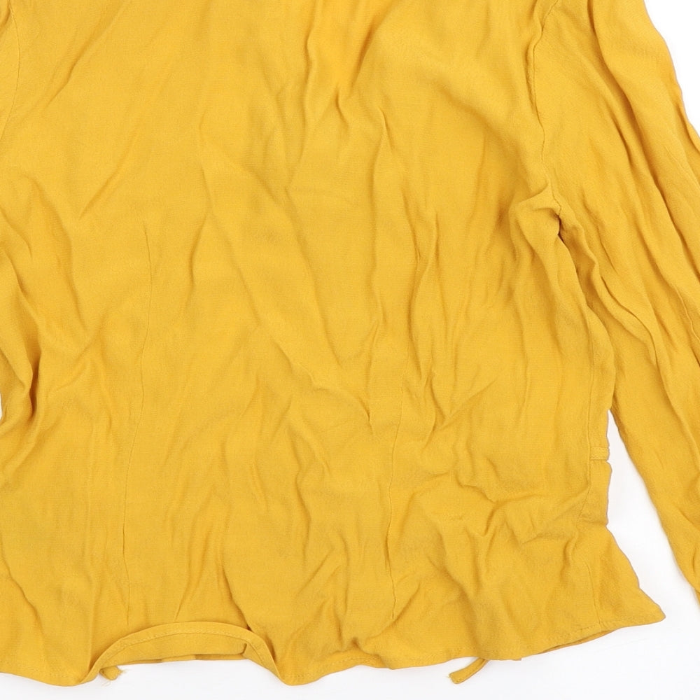 H&M Womens Yellow Viscose Basic Blouse Size 8 V-Neck