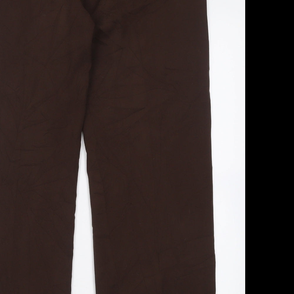 Gold Womens Brown Polyester Trousers Size 14 L28 in Regular Button