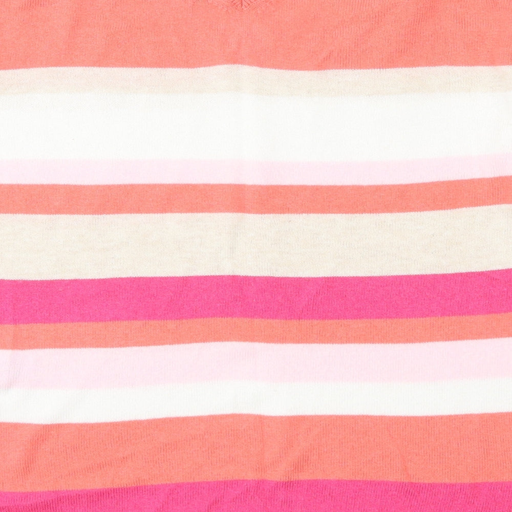 Marks & Spencer Womens Multicoloured V-Neck Striped Viscose Pullover Jumper Size 6