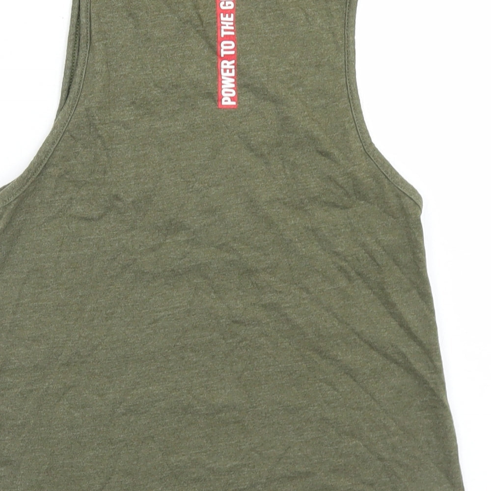 Miss E-vie Girls Green Cotton Basic Tank Size 6-7 Years Round Neck
