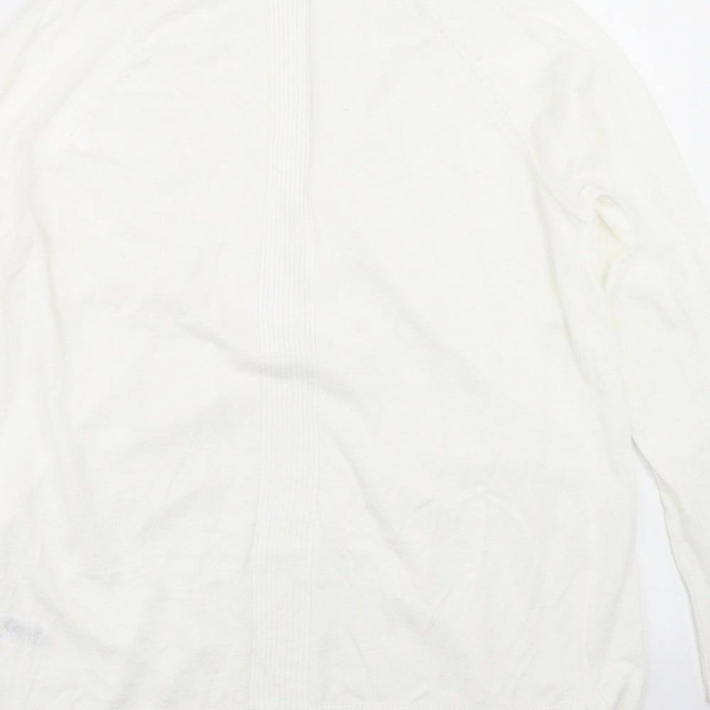 F&F Womens White Round Neck Nylon Cardigan Jumper Size XS