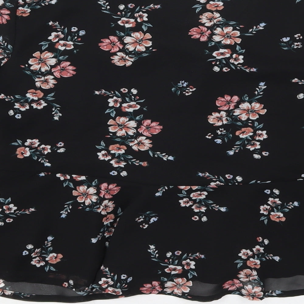 H&M Womens Black Floral Polyester Basic Blouse Size 6 V-Neck