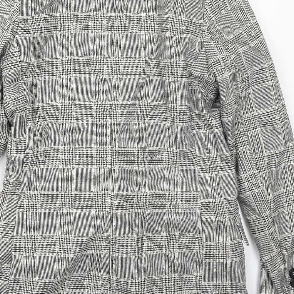 H&M Womens Grey Check Polyester Jacket Suit Jacket Size 6