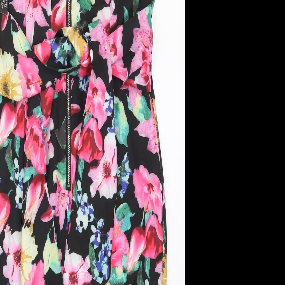 Amber Womens Pink Floral Polyester Pencil Dress Size XS V-Neck Zip