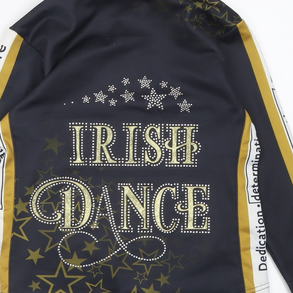 Dimensions Girls Black Geometric Polyester Full Zip Sweatshirt Size 8 Years Zip - irish dance