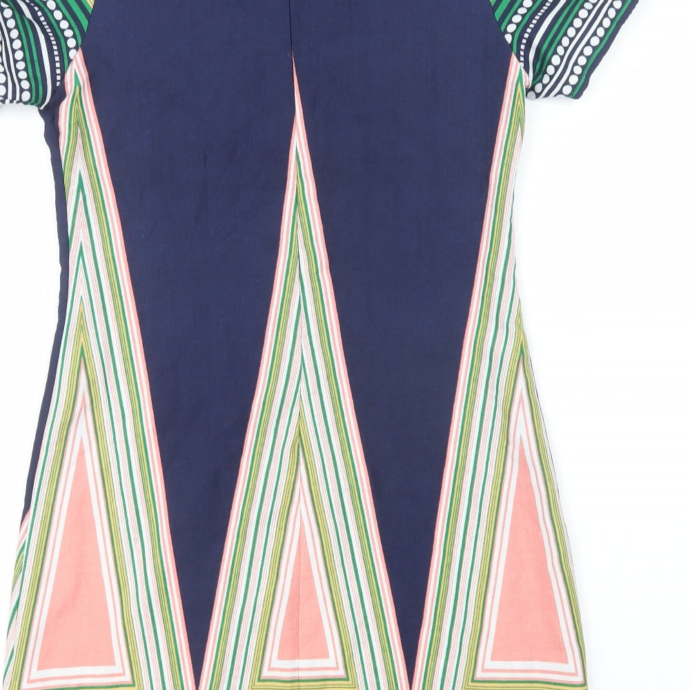 Love & Other Things Womens Multicoloured Geometric Polyester Shift Size M V-Neck Zip