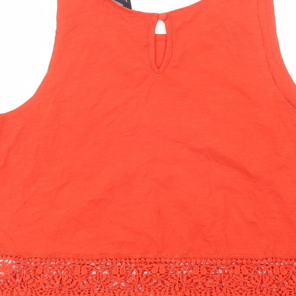 New Look Womens Red Cotton Basic Tank Size 12 Scoop Neck - Lace Detail