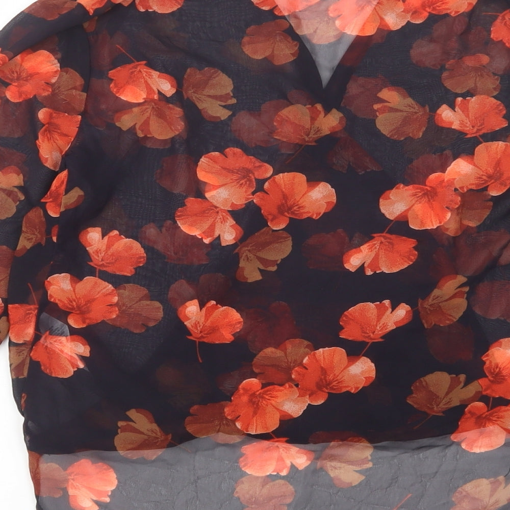 Dorothy Perkins Womens Black Floral Polyester Basic Blouse Size 8 V-Neck