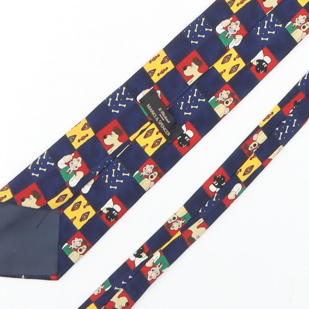 Marks & Spencer Mens Blue Geometric Polyester Pointed Tie One Size - Wallace And Gromit