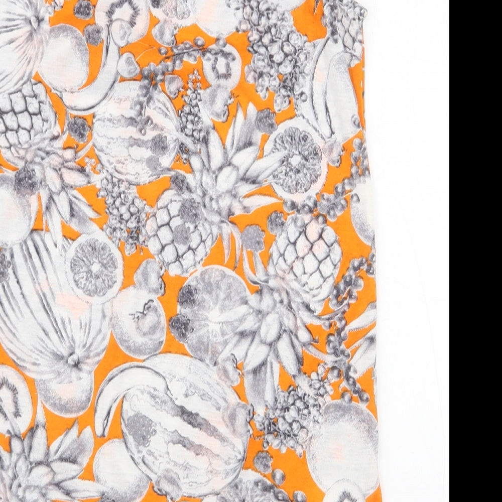 Dorothy Perkins Womens Orange Polyester Basic Tank Size 8 Round Neck - Tie at bottom Fruit pattern