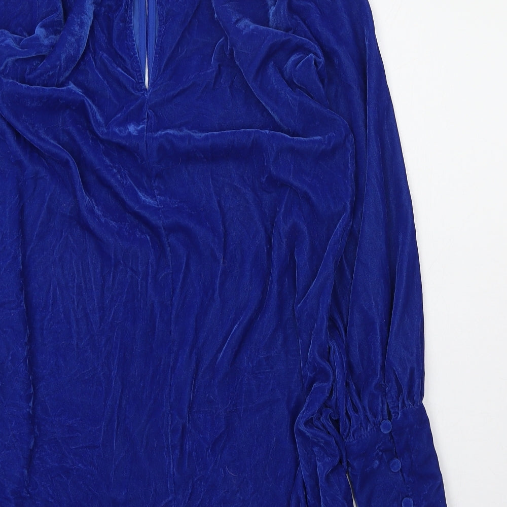 ASOS Womens Blue Polyester Pencil Dress Size 10 Mock Neck Button
