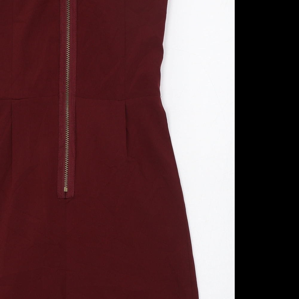 AX Paris Womens Red Polyester Tank Dress Size 8 Round Neck Zip