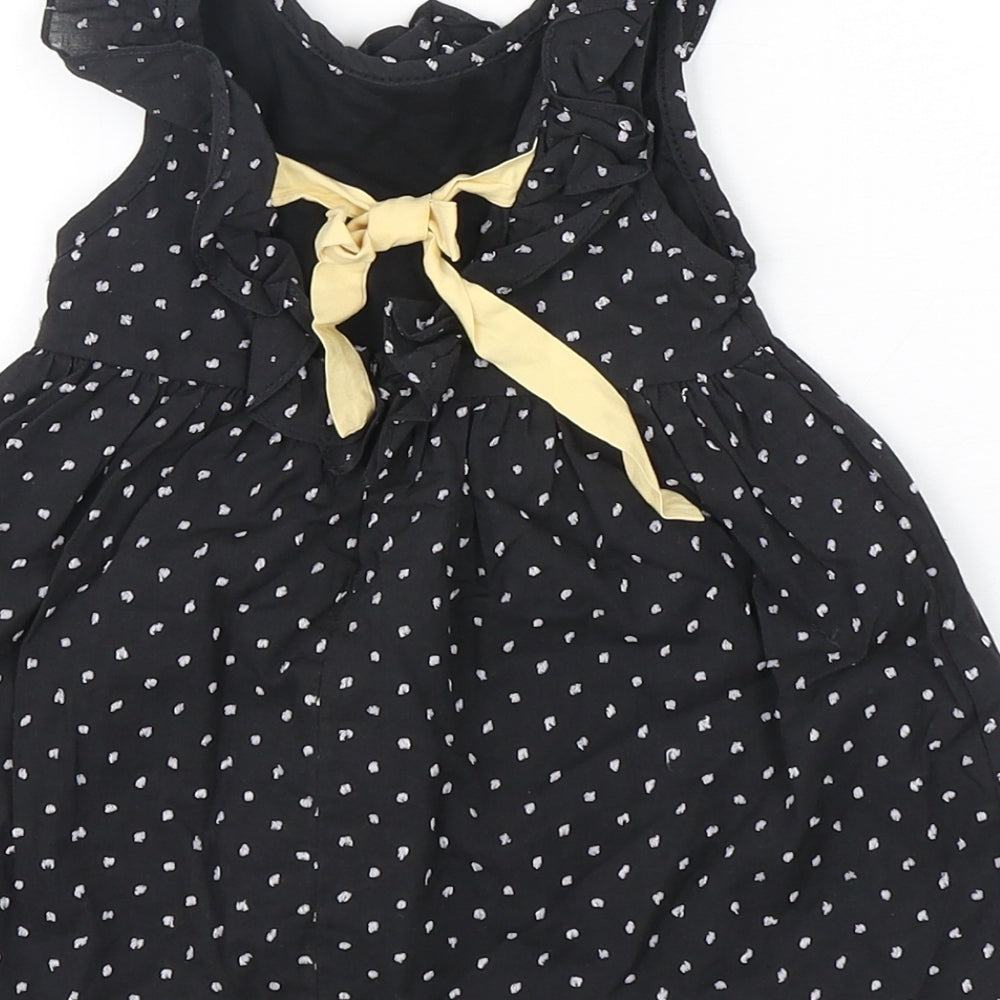 Yellowsub Girls Black Polka Dot Cotton A-Line Size 6-9 Months Round Neck Pullover