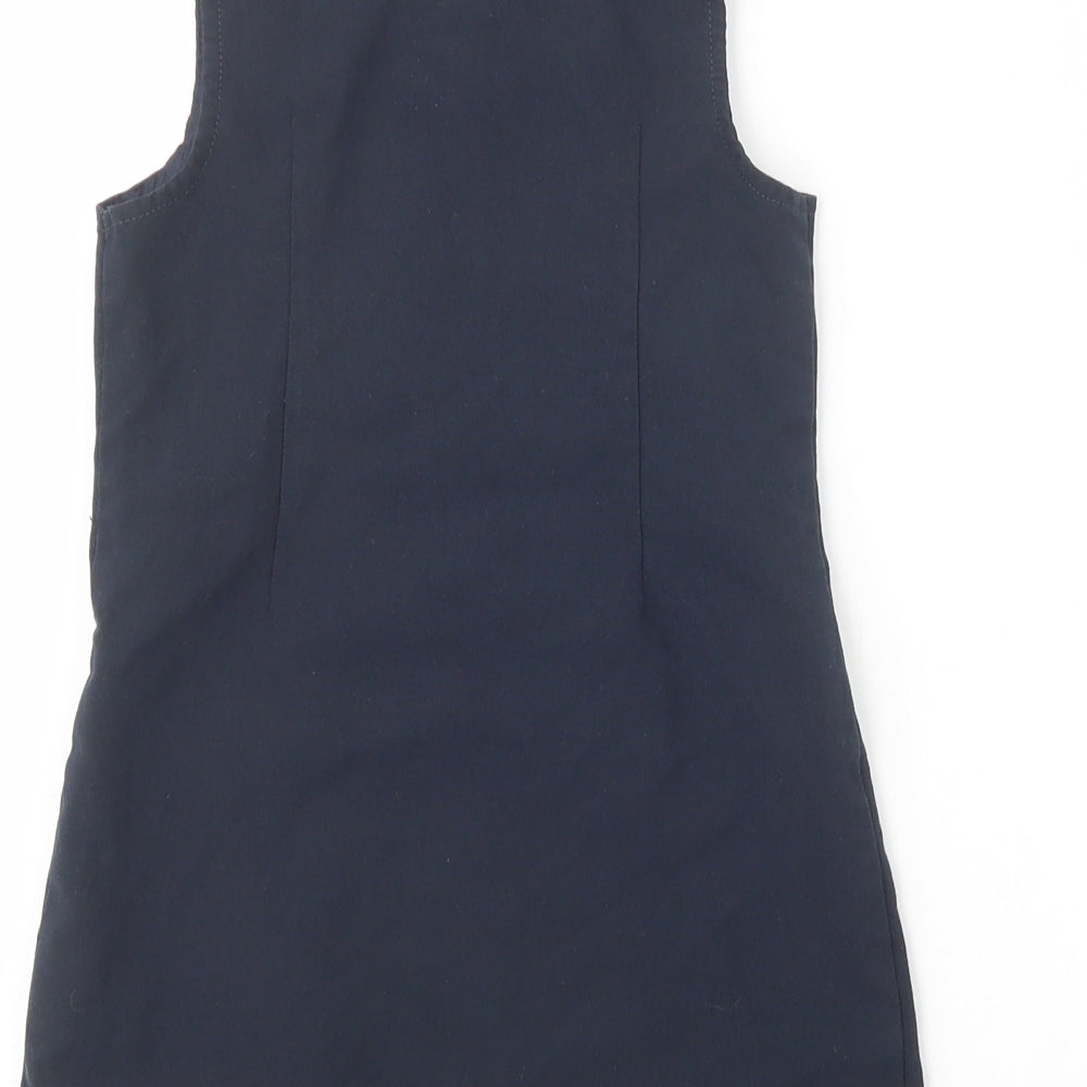 Marks & Spencer Girls Blue Polyester Pinafore/Dungaree Dress Size 3-4 Years Scoop Neck Zip - School Wear