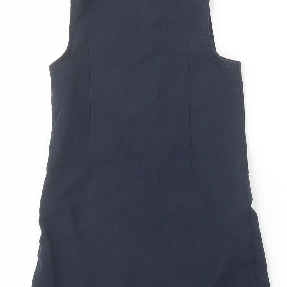 Marks & Spencer Girls Blue Polyester Pinafore/Dungaree Dress Size 2-3 Years Scoop Neck Zip - School Wear