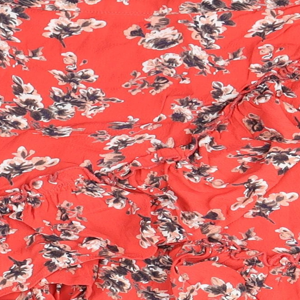 Topshop Womens Red Floral Viscose Flare Skirt Size 8 Zip