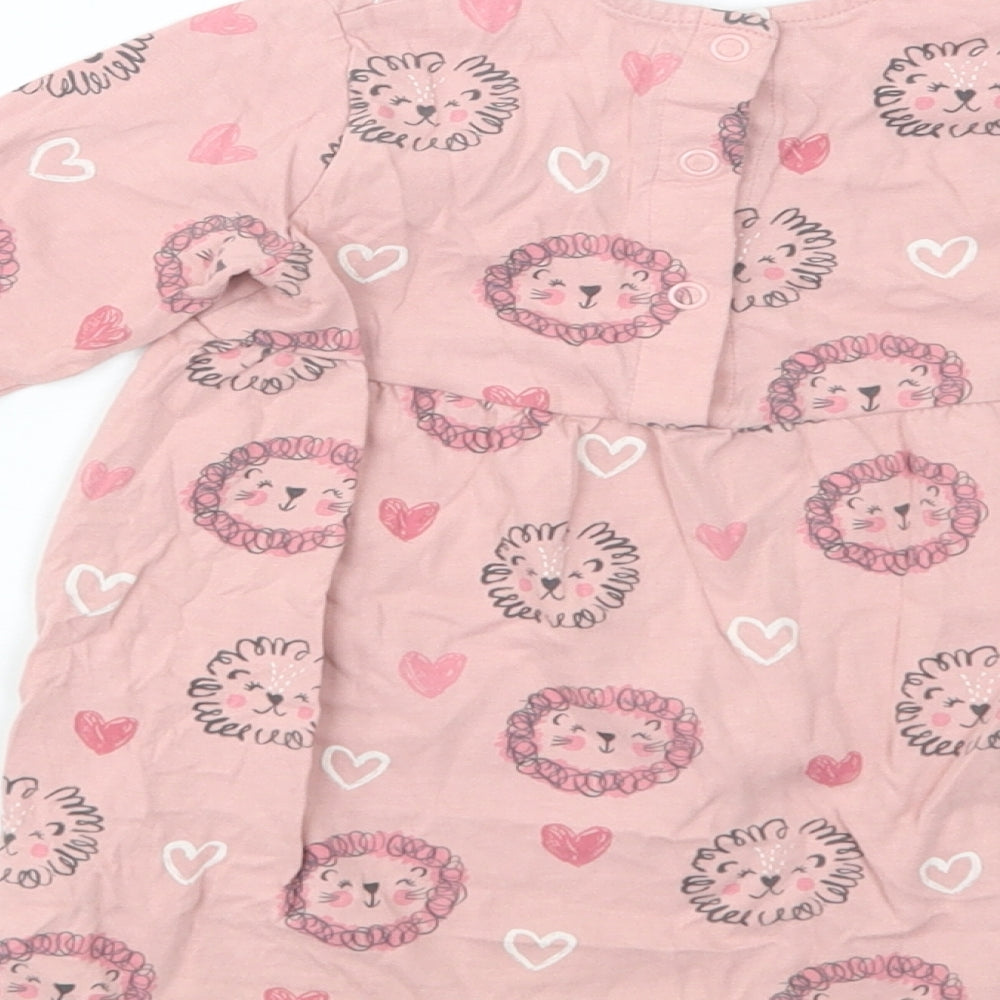 George Baby Pink Geometric Cotton A-Line Size 12-18 Months Crew Neck Snap - Cute Lion