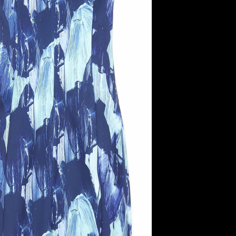 H&M Womens Blue Geometric Polyester Bodycon Size XS Round Neck Zip