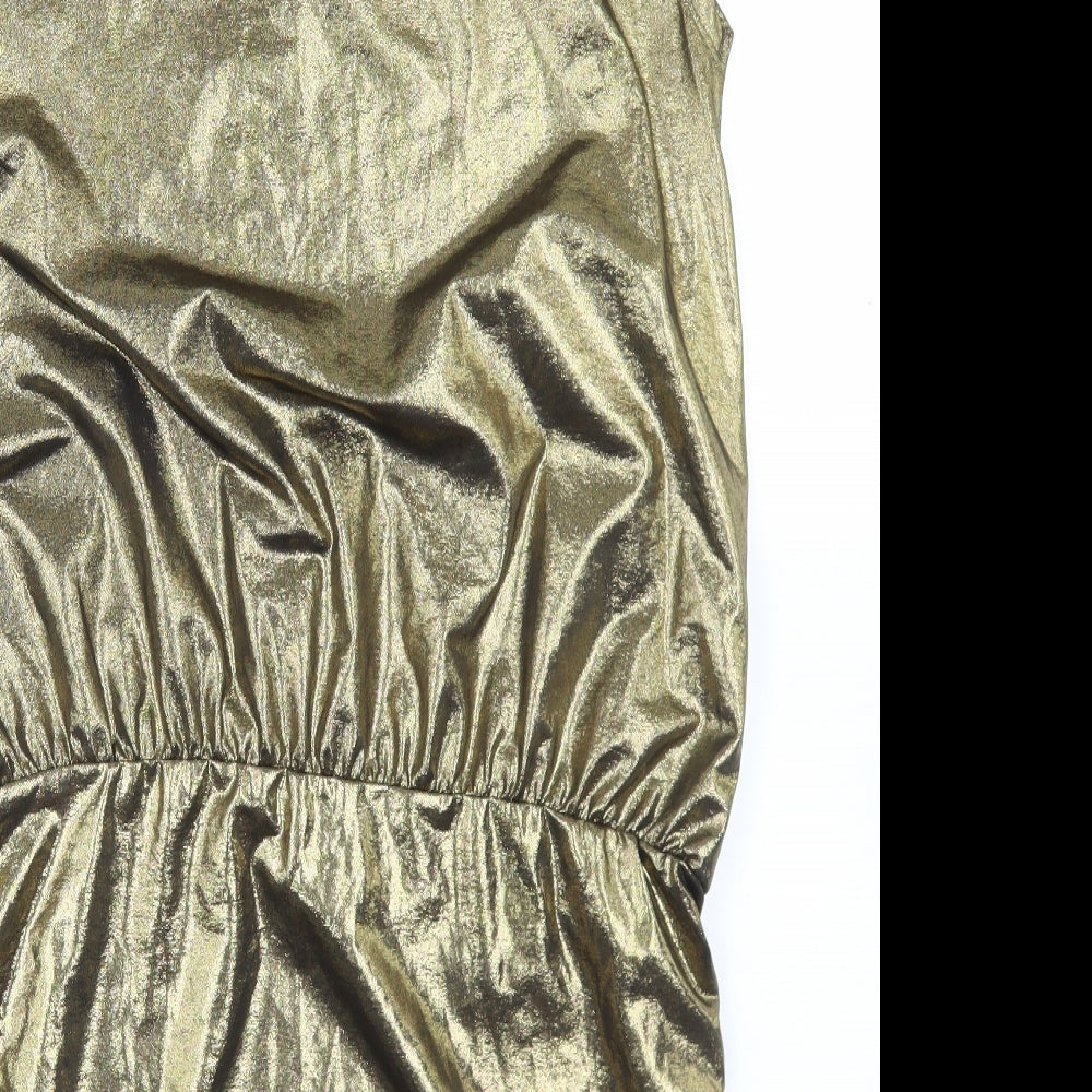 South Womens Gold Polyester Skater Dress Size 14 Round Neck