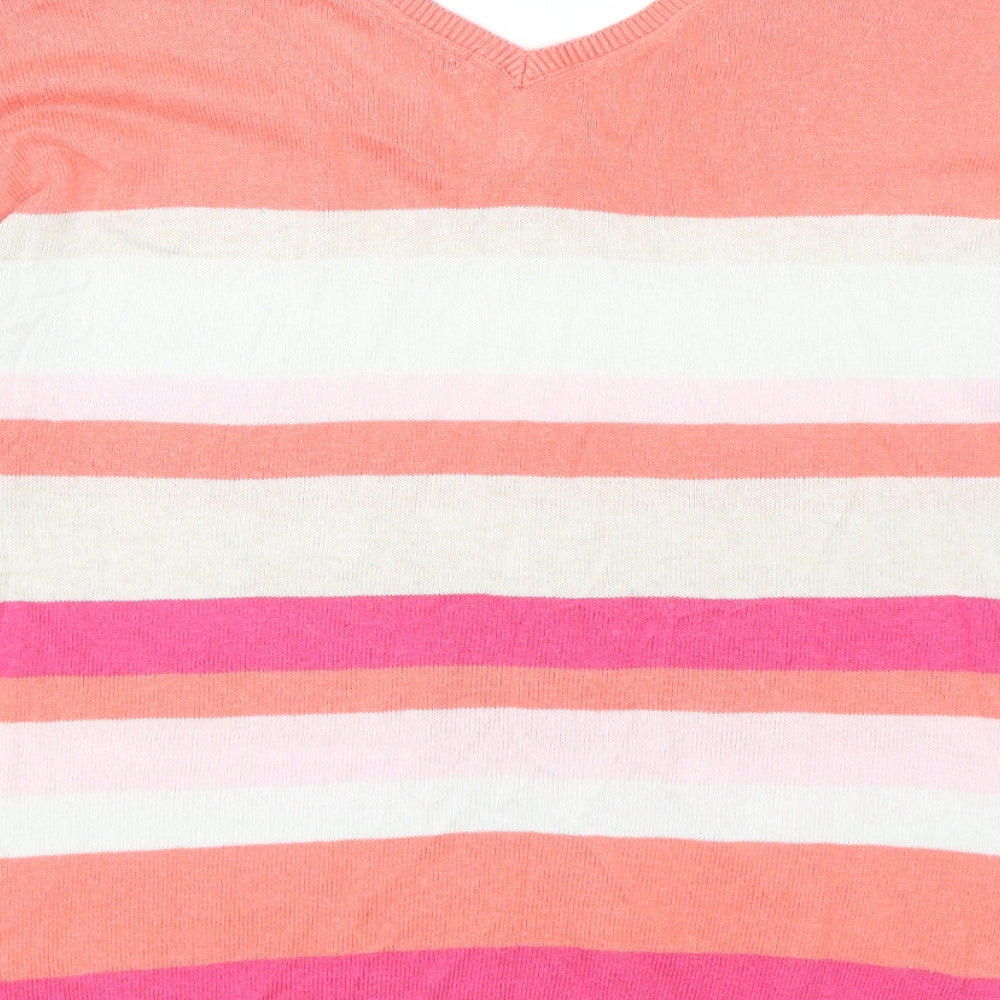 Marks & Spencer Womens Multicoloured V-Neck Striped Viscose Pullover Jumper Size 10