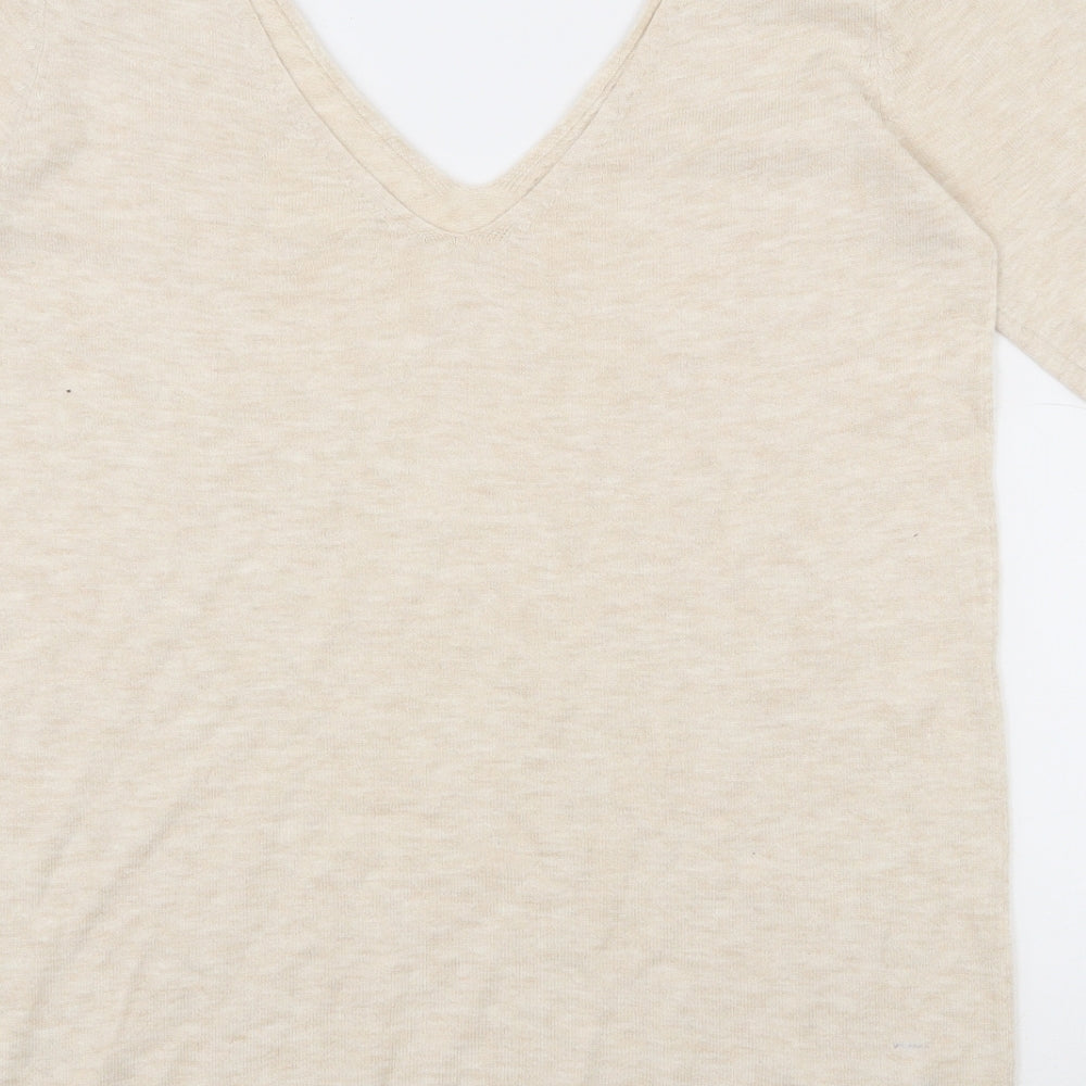 NEXT Womens Beige V-Neck Cotton Pullover Jumper Size 8