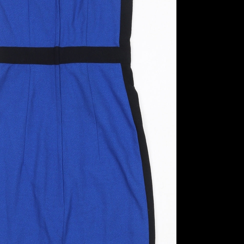 H&M Womens Blue Polyester Bodycon Size 10 V-Neck Zip