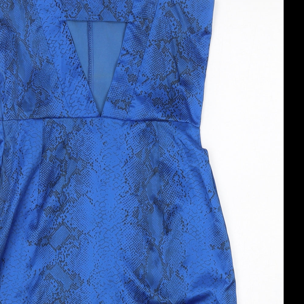 ASOS Womens Blue Animal Print Polyester Basic Blouse Size 12 Square Neck - Snakeskin Print