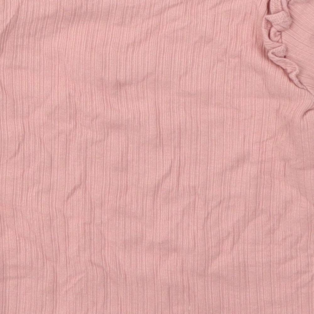 Fred&Flo Girls Pink Cotton Basic Casual Size 6-9 Months Round Neck Pullover - Happy