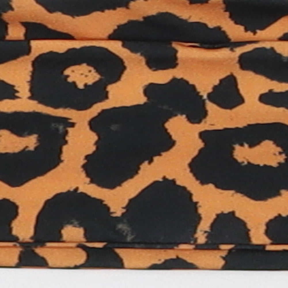 PRETTYLITTLETHING Womens Orange Animal Print Polyester Cropped T-Shirt Size 4 Off the Shoulder
