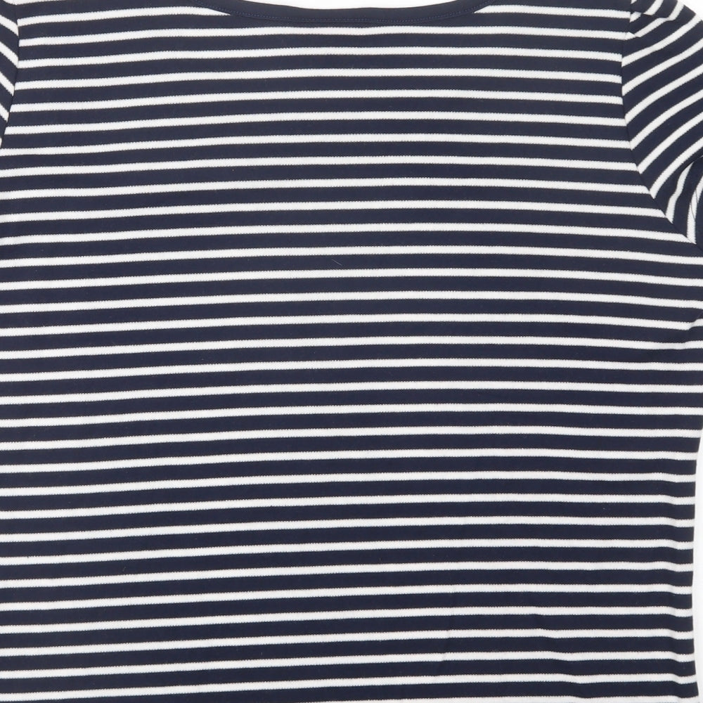 Arista Womens Blue Striped Polyester Basic T-Shirt Size 14 Boat Neck