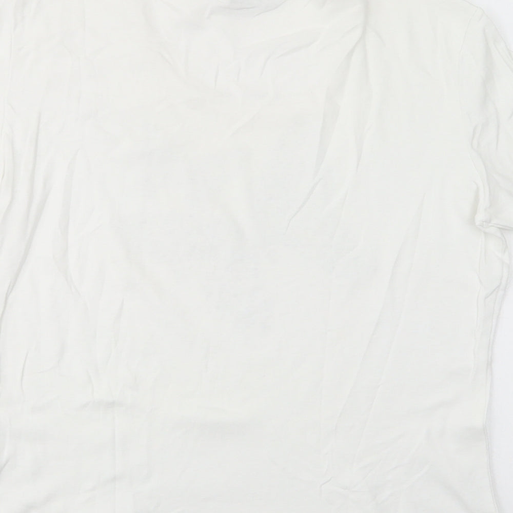 Gerry Weber Womens White Viscose Basic T-Shirt Size 14 Scoop Neck - Butterflies