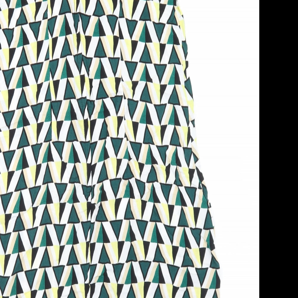 Dorothy Perkins Womens Green Geometric Viscose A-Line Size 12 Round Neck Zip