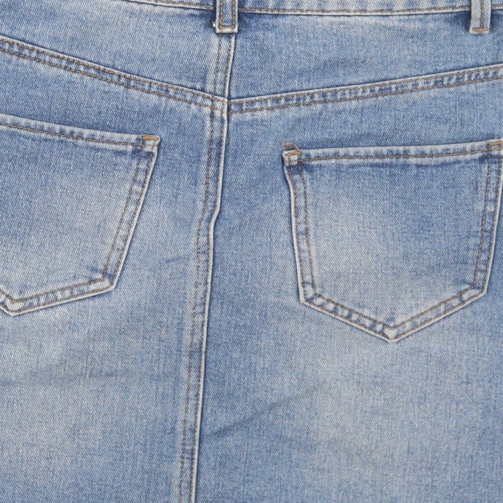 Denim Co Womens Blue Cotton A-Line Skirt Size 6 Button