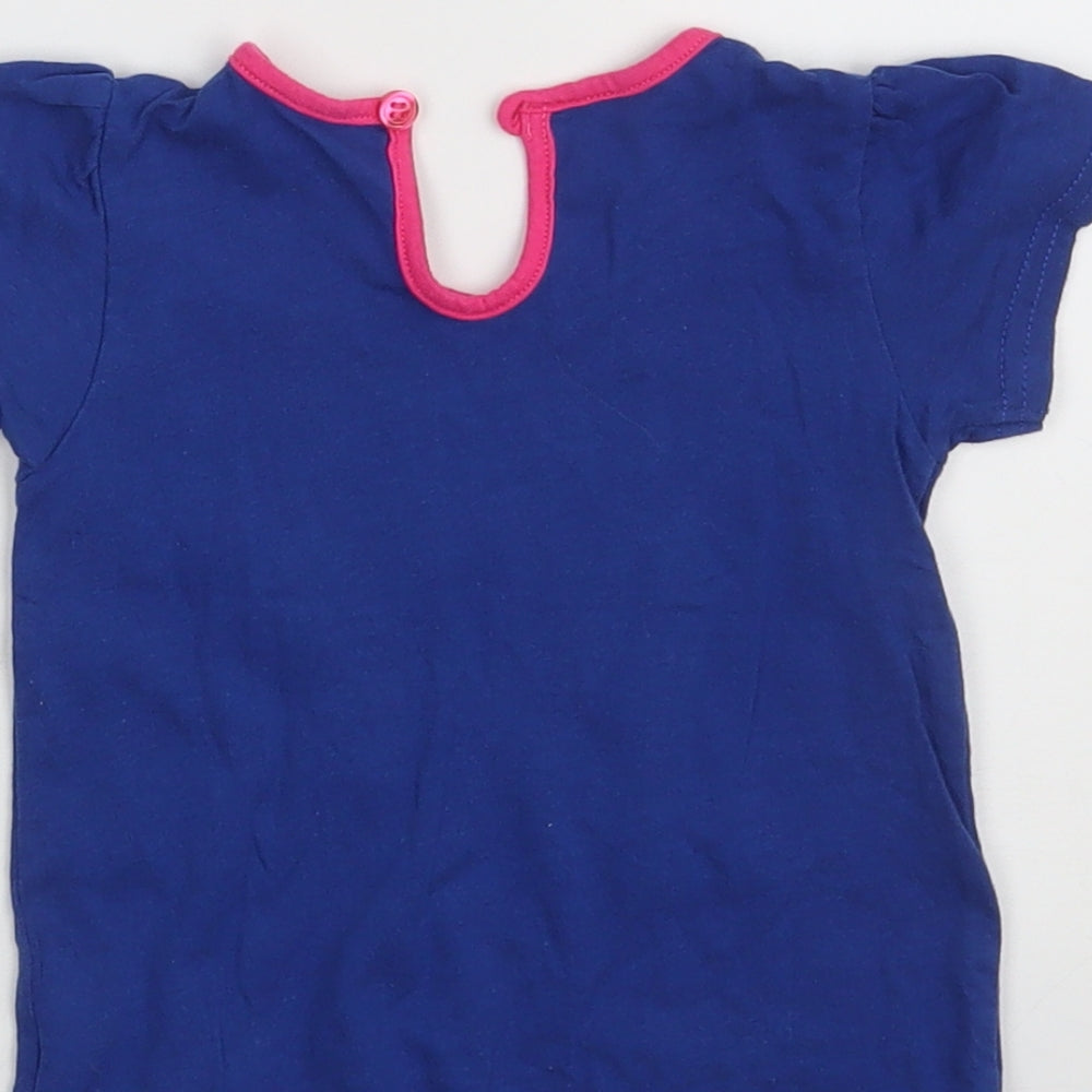 BHS Girls Blue 100% Cotton Pullover T-Shirt Size 12-18 Months Round Neck Button - Hello Kitty
