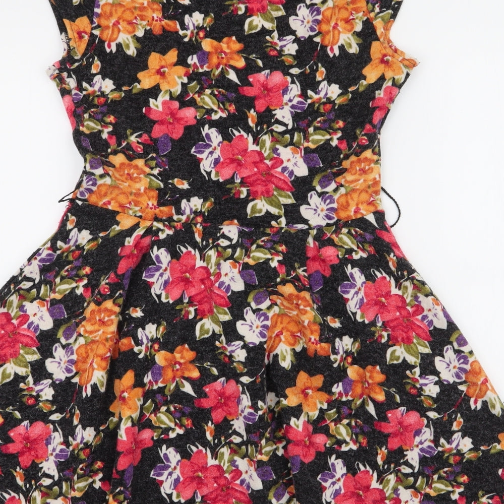 Ravi Famous Womens Multicoloured Floral Polyester Skater Dress Size S Round Neck Pullover