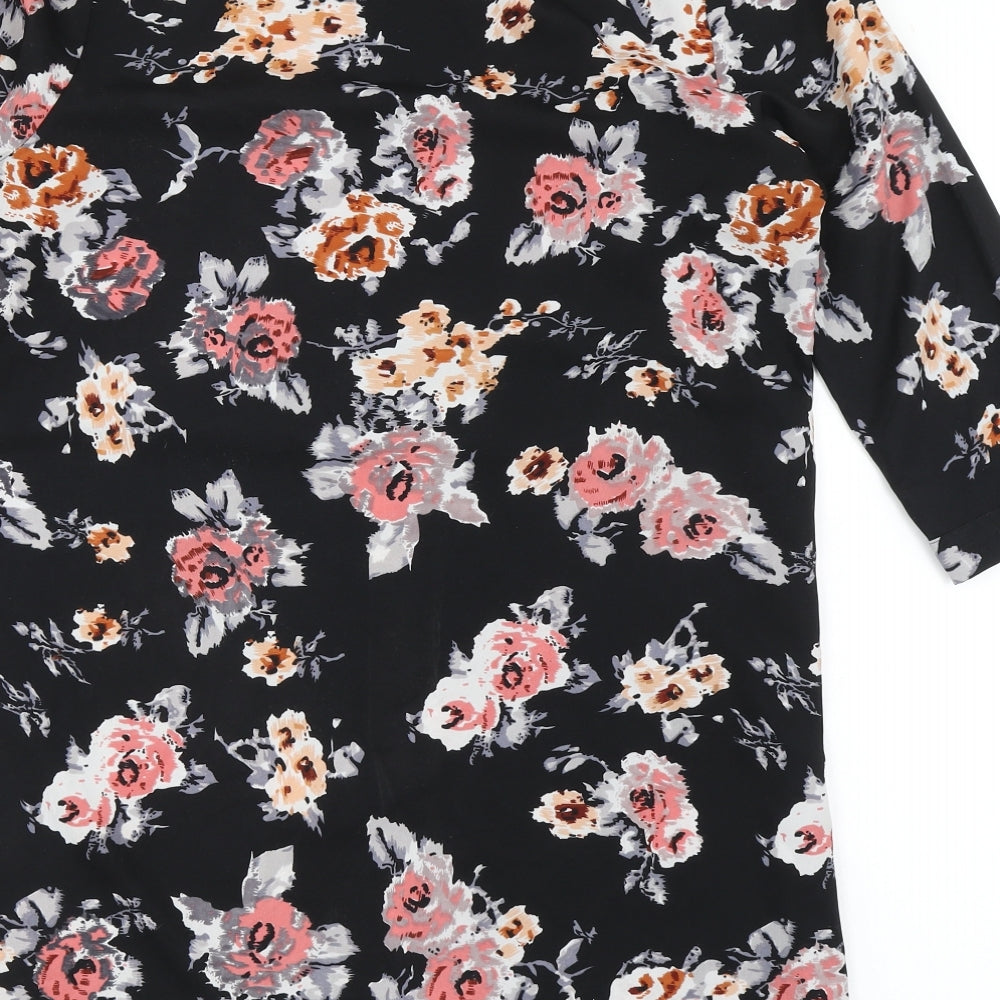Chemistry Womens Black Floral Polyester Basic Button-Up Size 14 Collared