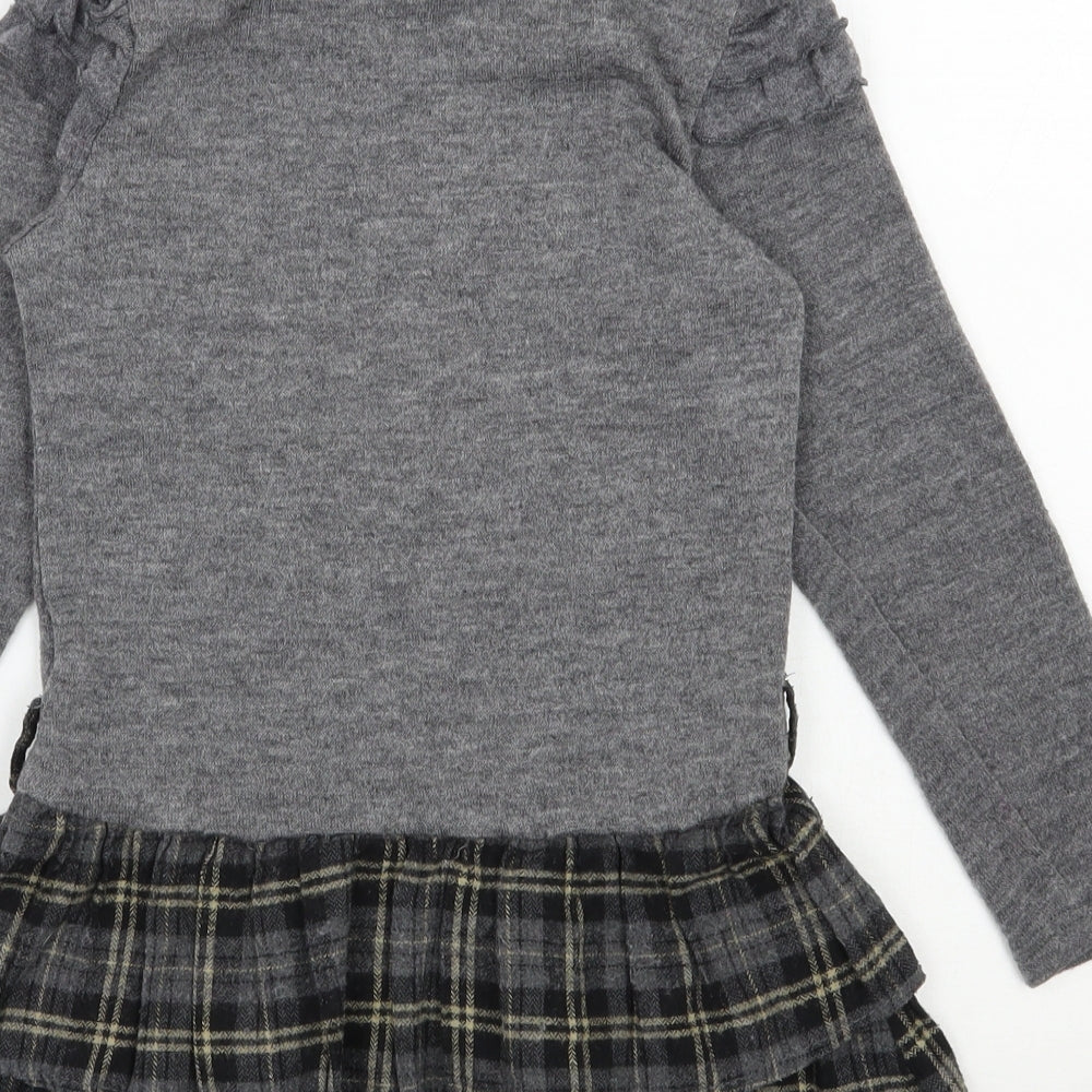 Shialy Girls Grey Plaid Cotton Jumper Dress Size 10 Years High Neck Pullover