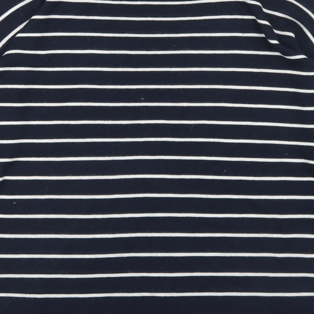 Peacocks Womens Blue Round Neck Striped Acrylic Pullover Jumper Size 8