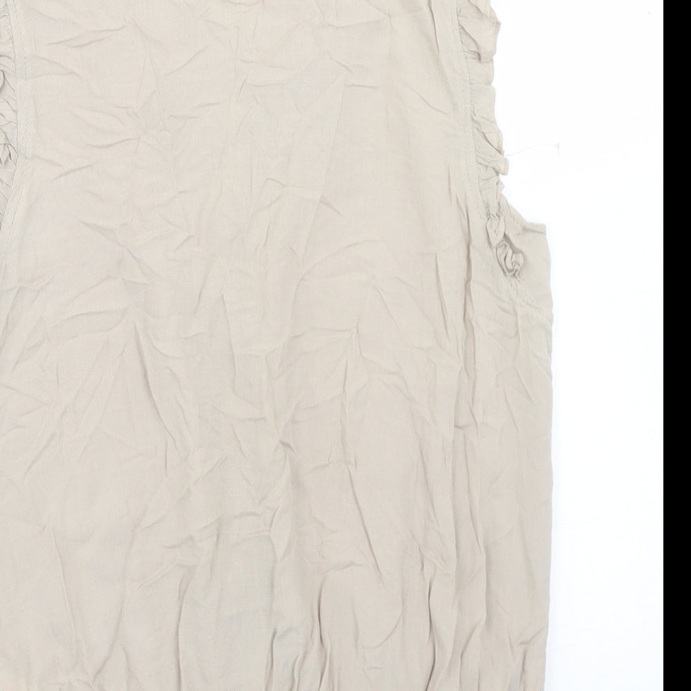 Apricot Womens Beige Cotton Basic Blouse Size M Collared - Lace Trim