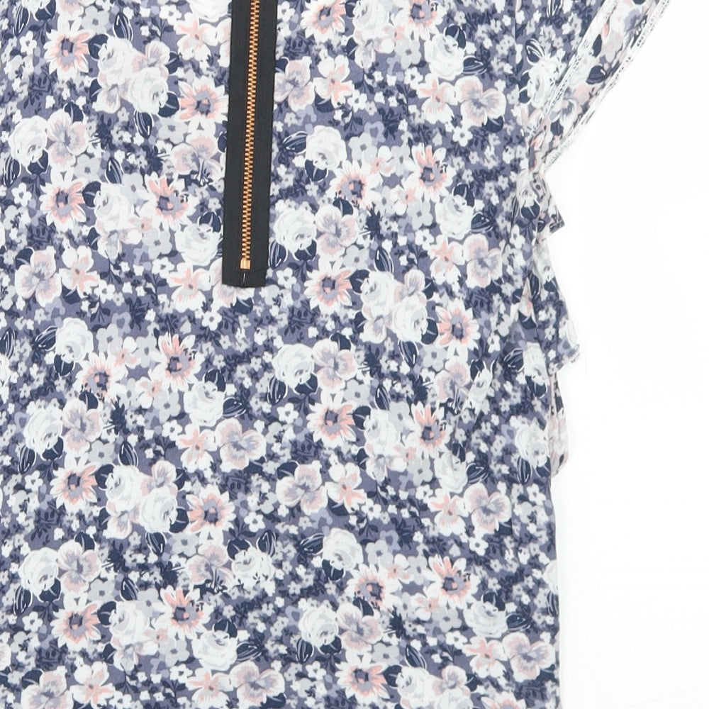 Marks & Spencer Womens Blue Floral Viscose Basic T-Shirt Size 8 Round Neck
