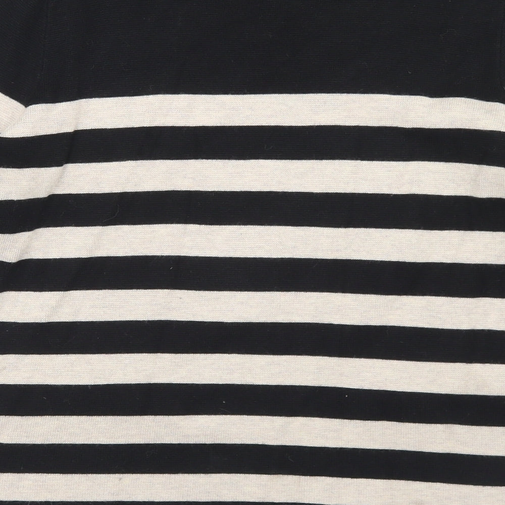 Marks & Spencer Womens Black Round Neck Striped Polyamide Pullover Jumper Size 14