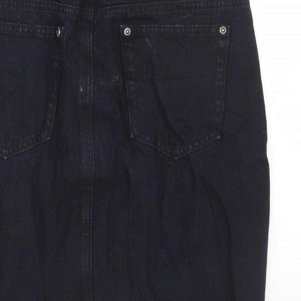 C&J Cosmic Womens Black Cotton Straight & Pencil Skirt Size 8 Button - Distressed
