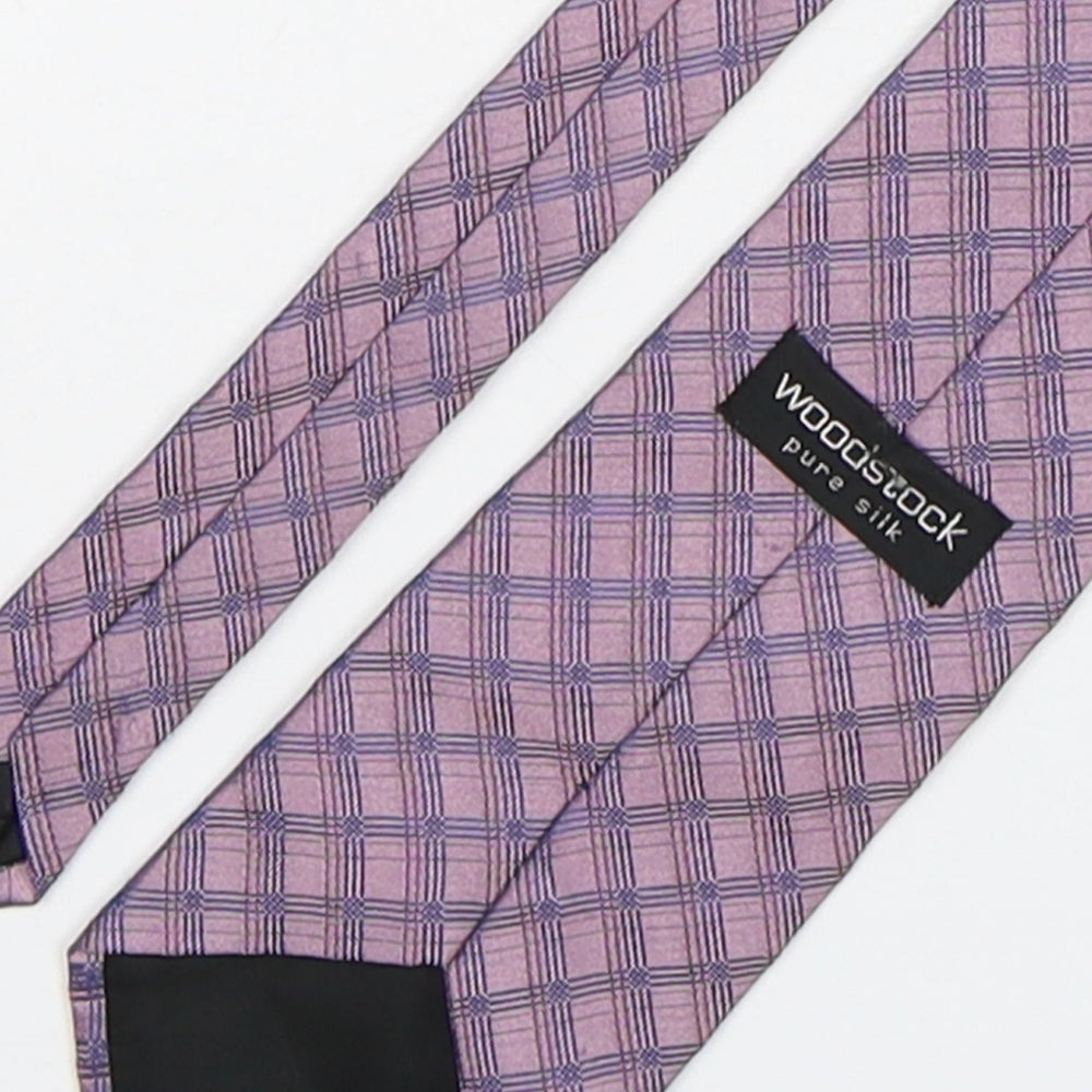 Woodstock Mens Pink Plaids & Checks Silk Pointed Tie One Size